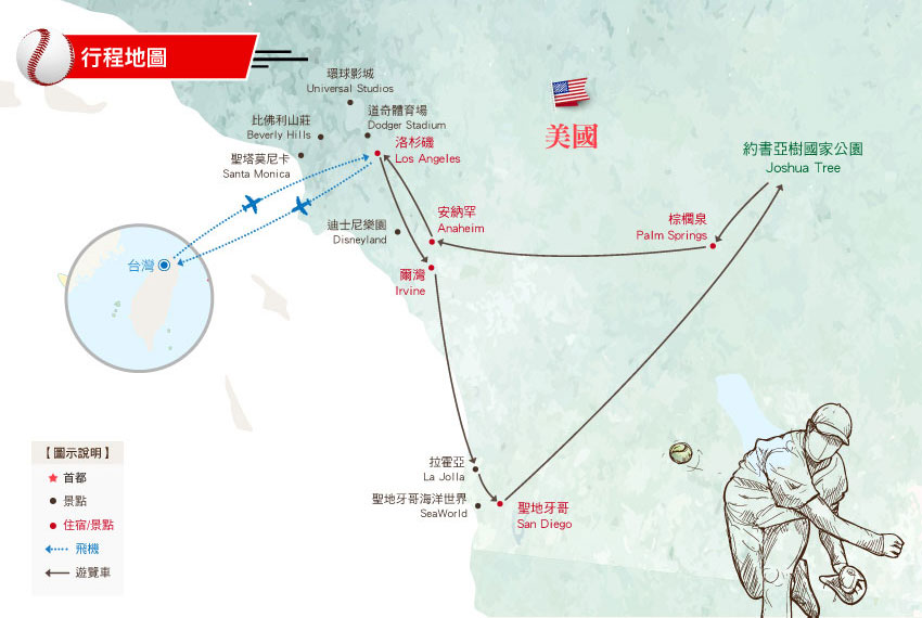 美國全壘打-行程地圖